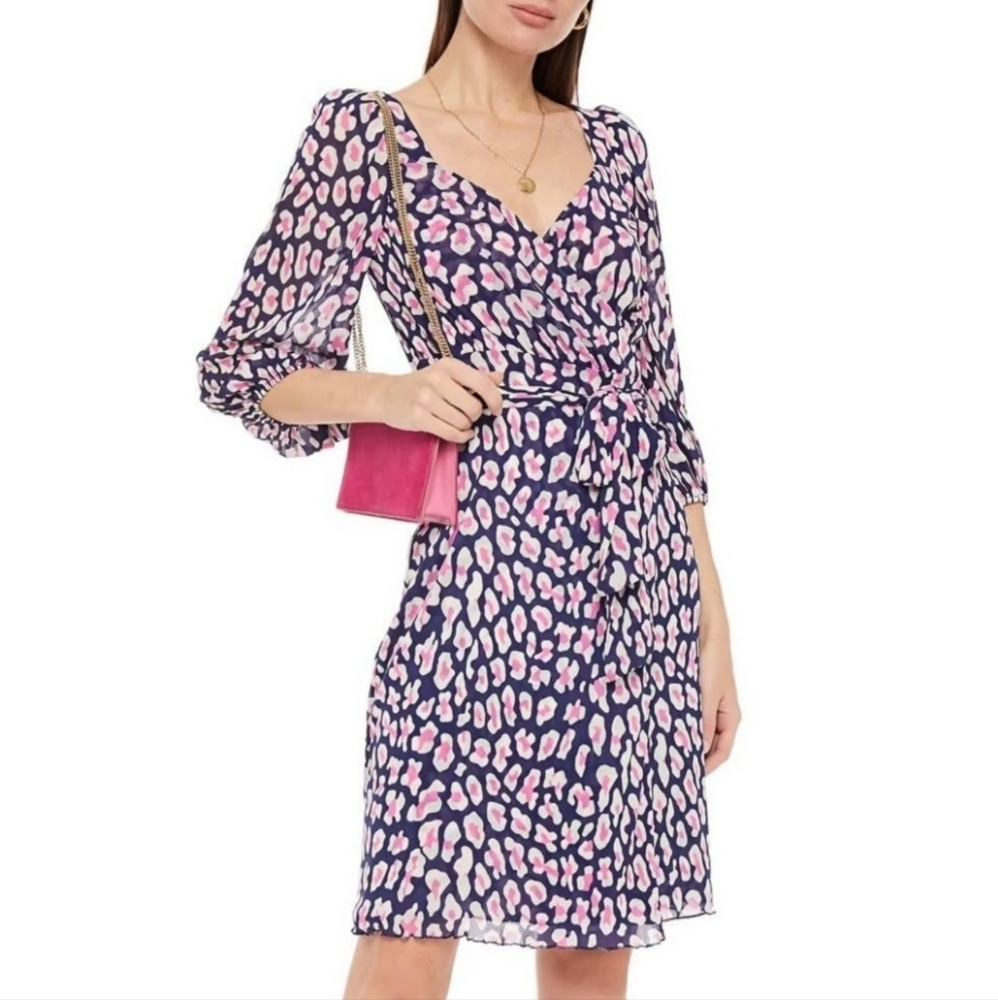 Diane Von Furstenberg Leopard Print Dress in Pink and Blue